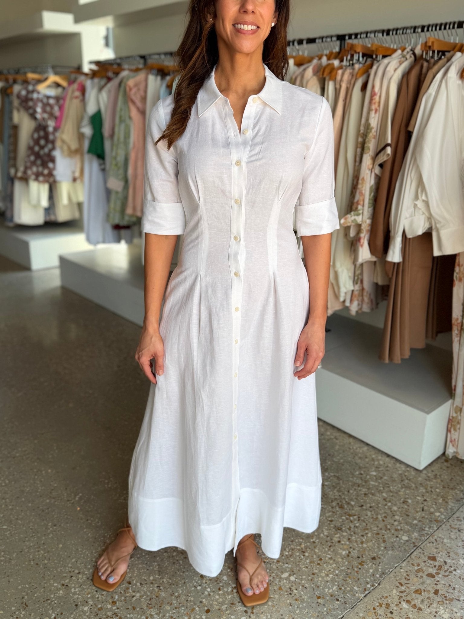 White Claudine s/s Shirt Midi Dress - Amor Lafayette