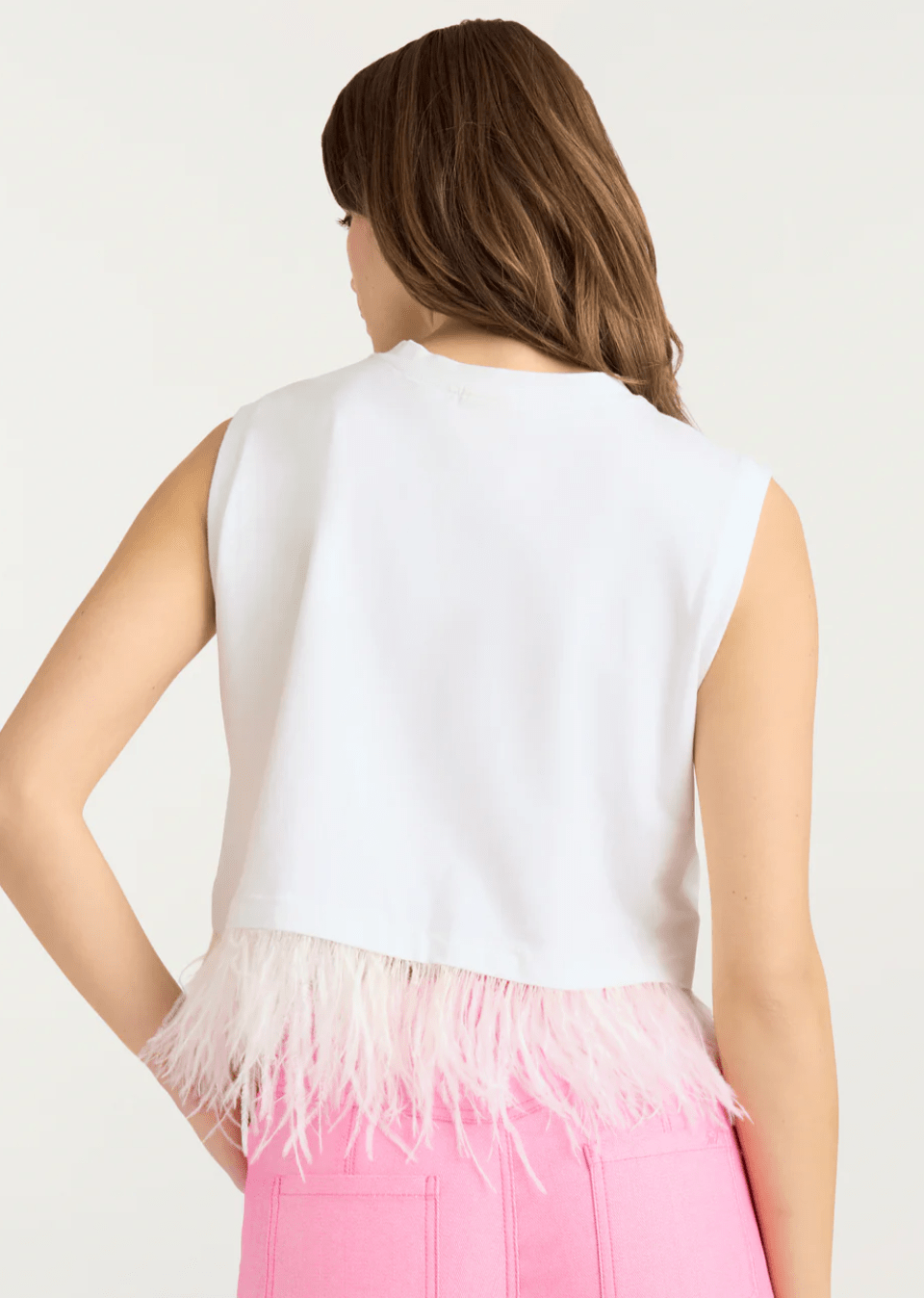 White Cropped Feather Tee - Amor Lafayette