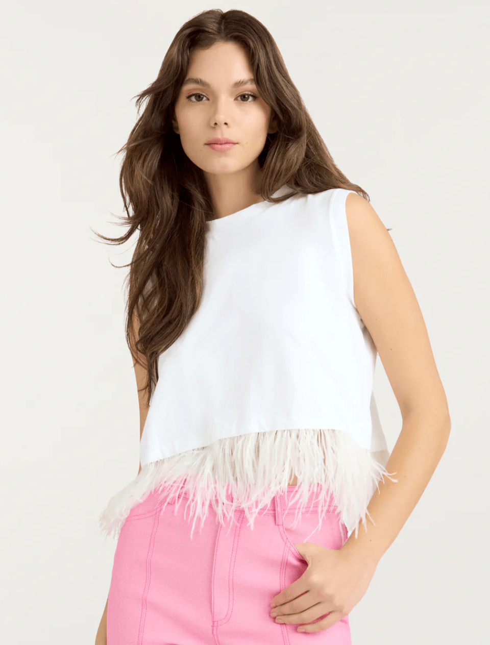 White Cropped Feather Tee - Amor Lafayette