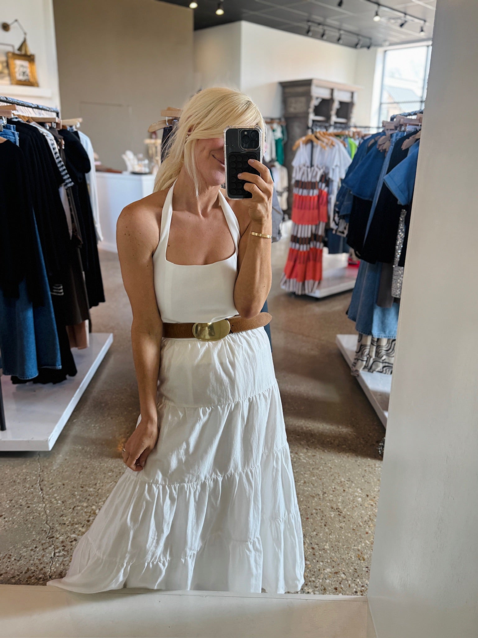 White Daisy Tiered Maxi Skirt - Amor Lafayette