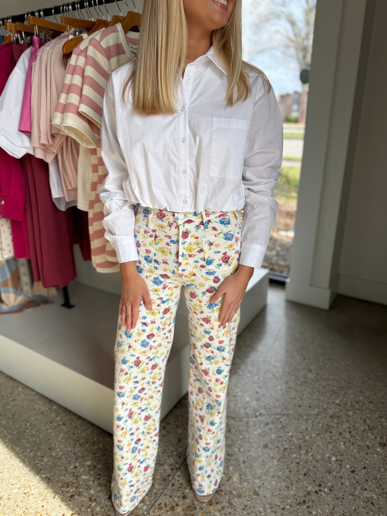 White Demi Poplin Bubble Hem Semi Cropped Shirt - Amor Lafayette