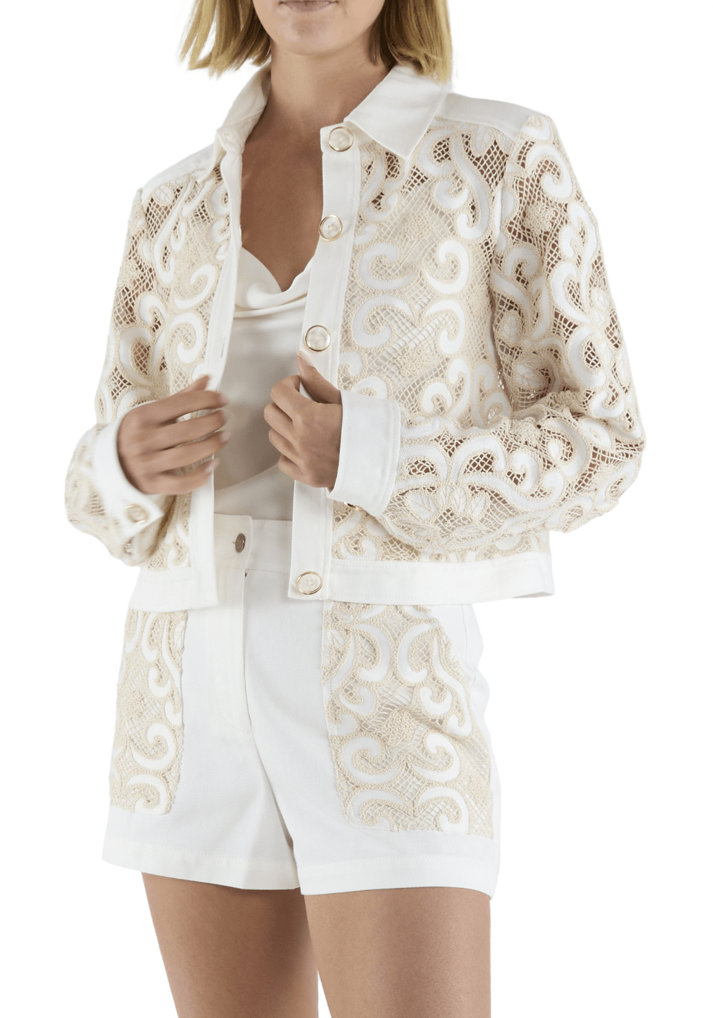 White Denim Embroidery Saphire Jacket - Amor Lafayette