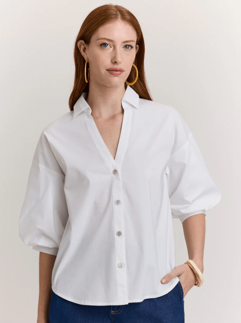 White Elbow Sleeve Lilian Top - Amor Lafayette