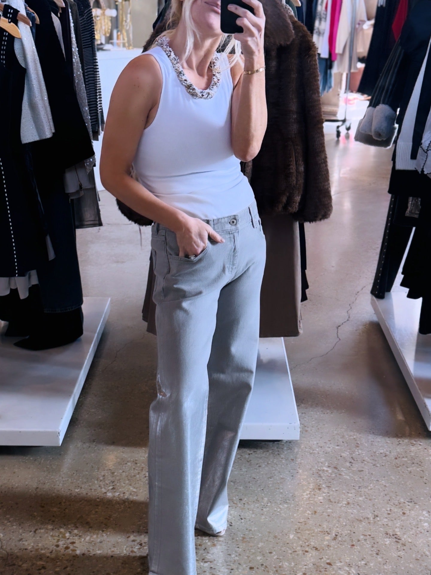 White ENCRUSTED BRAID NECKLACE LIZZI Top - Amor Lafayette