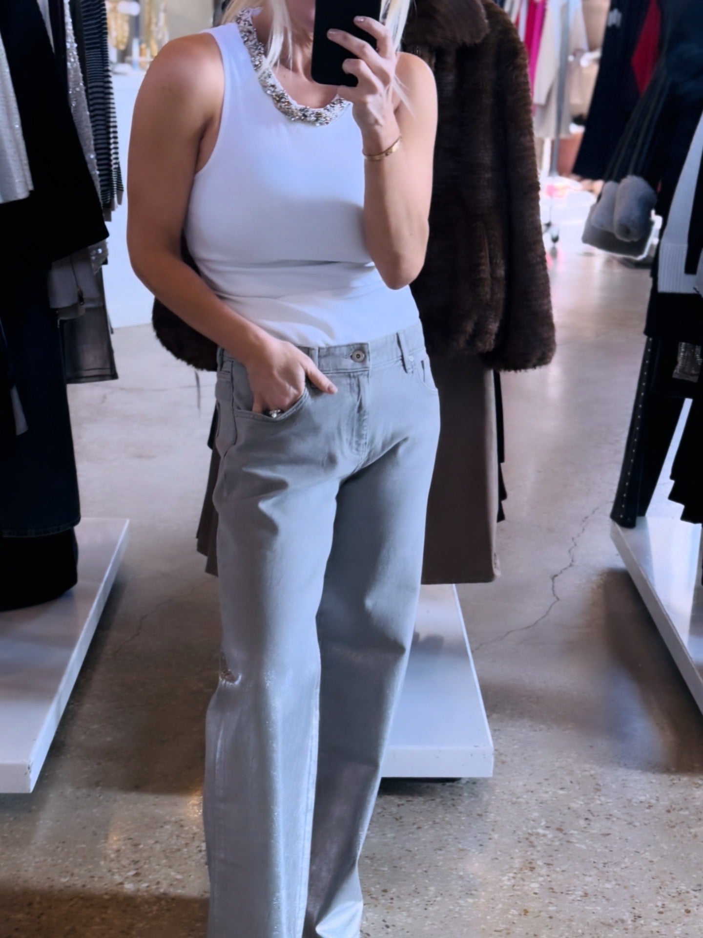 White ENCRUSTED BRAID NECKLACE LIZZI Top - Amor Lafayette