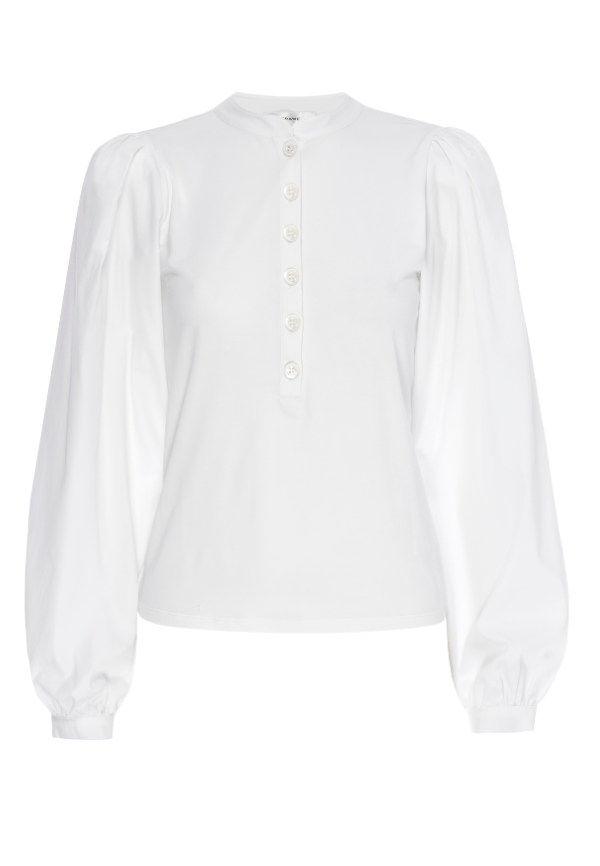 White Femme Puff Sleeve Henley - Amor Lafayette