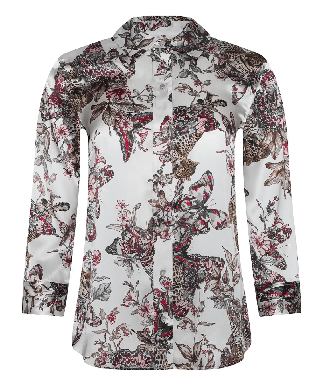 White Multi Butterfly Dani 3/4 Sleeve Blouse - Amor Lafayette