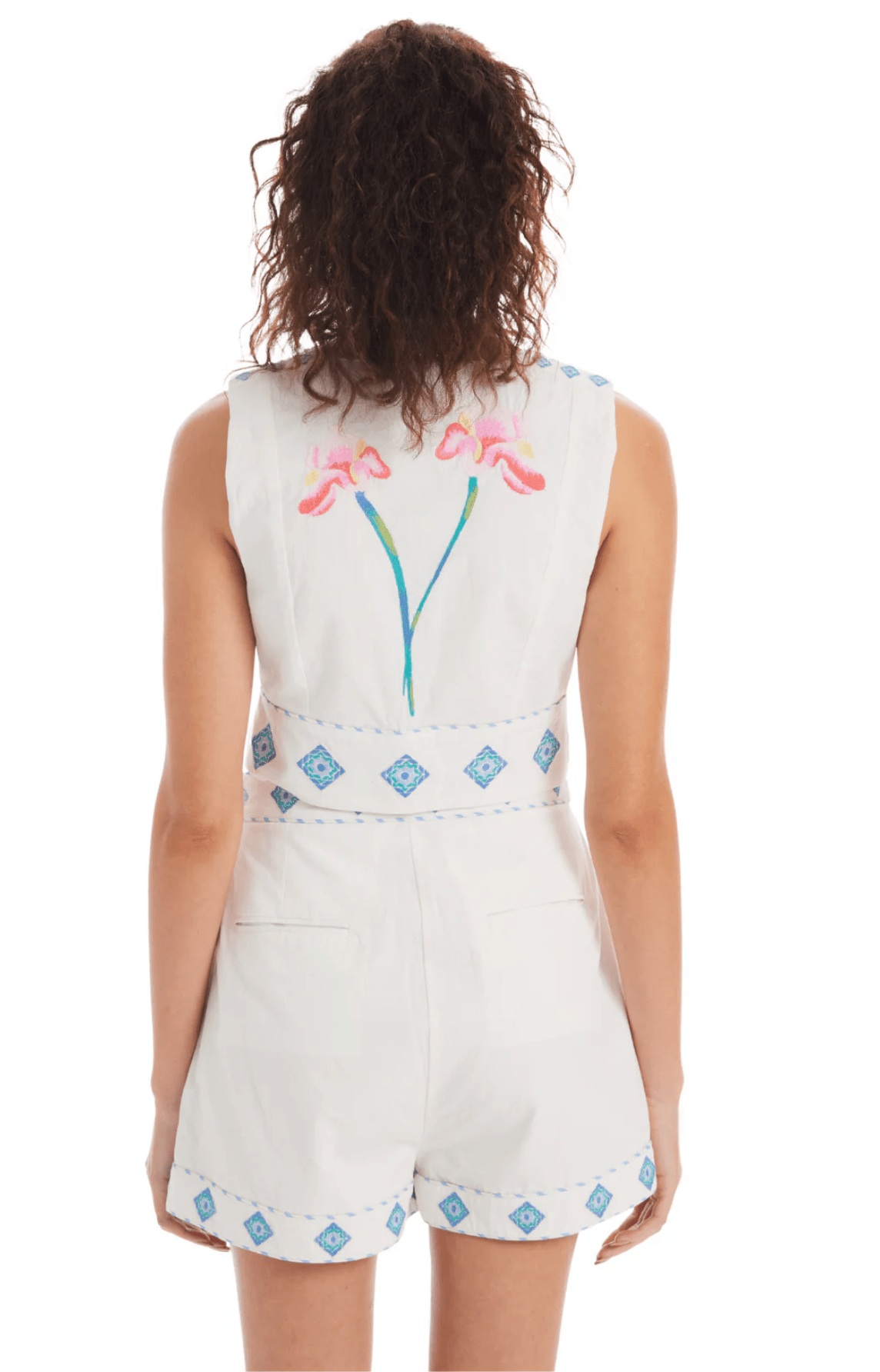 White Multi Embroidered Sophie Skort - Amor Lafayette