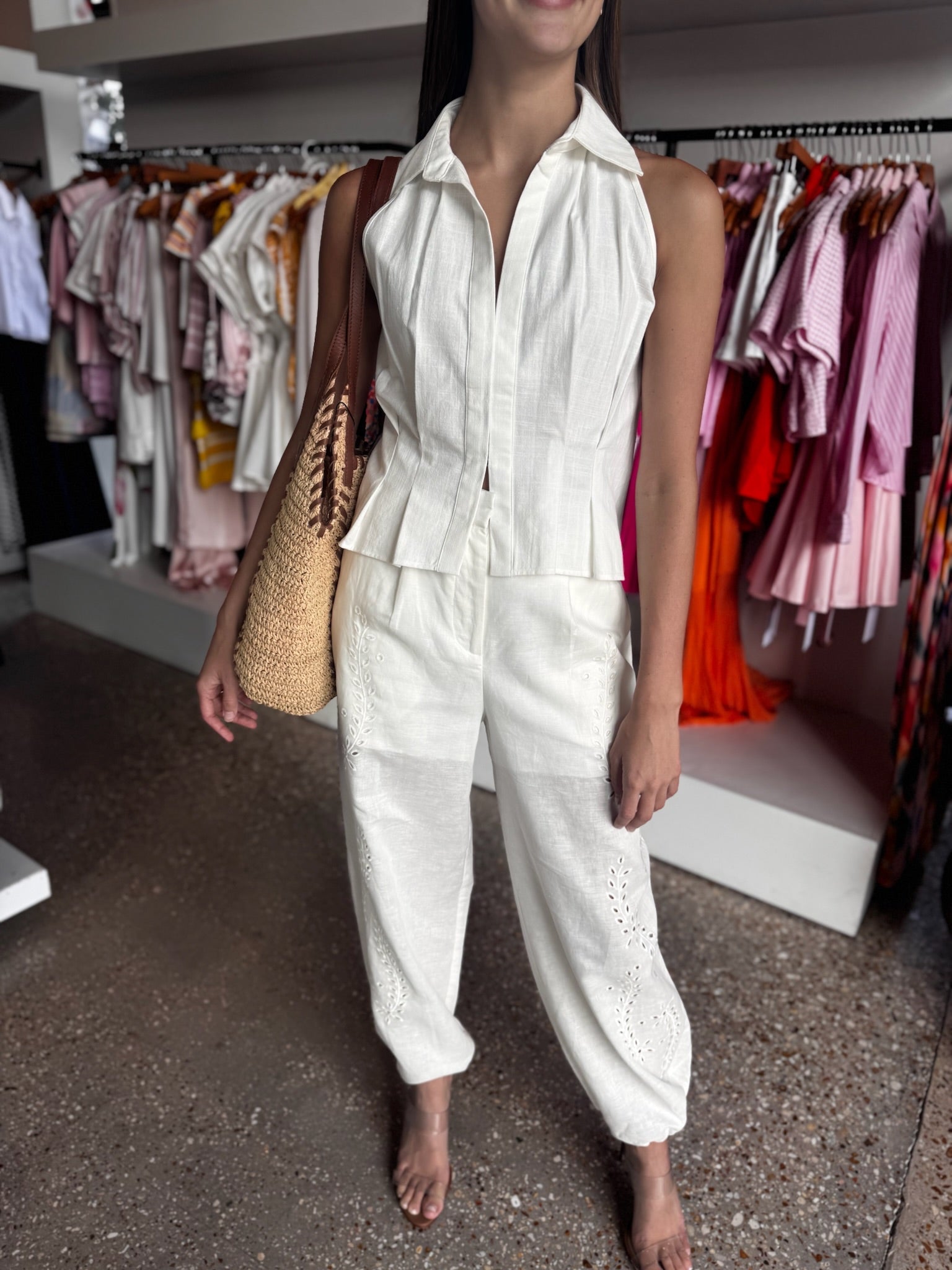 White Pantalon Avec Cordon Cheville - Amor Lafayette