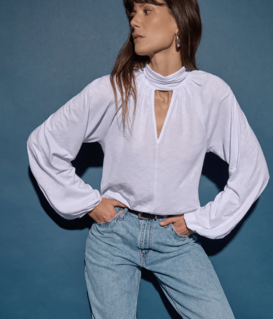White Rosalie Keyhole Blouse - Amor Lafayette