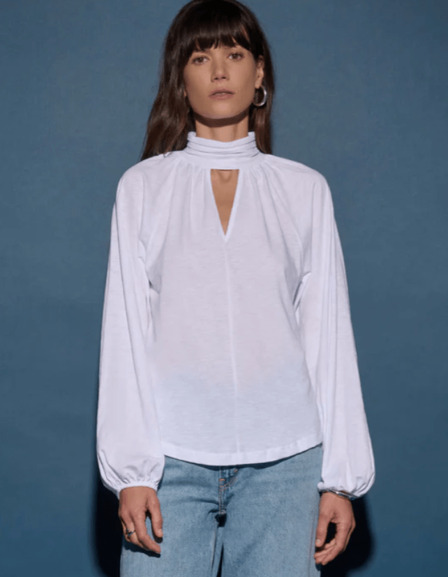 White Rosalie Keyhole Blouse - Amor Lafayette