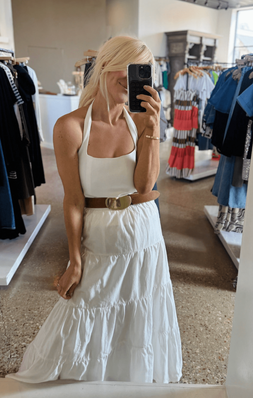 White Sasha Taylored Halter Top - Amor Lafayette