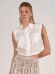 White Sleeveless Collared Top - Amor Lafayette