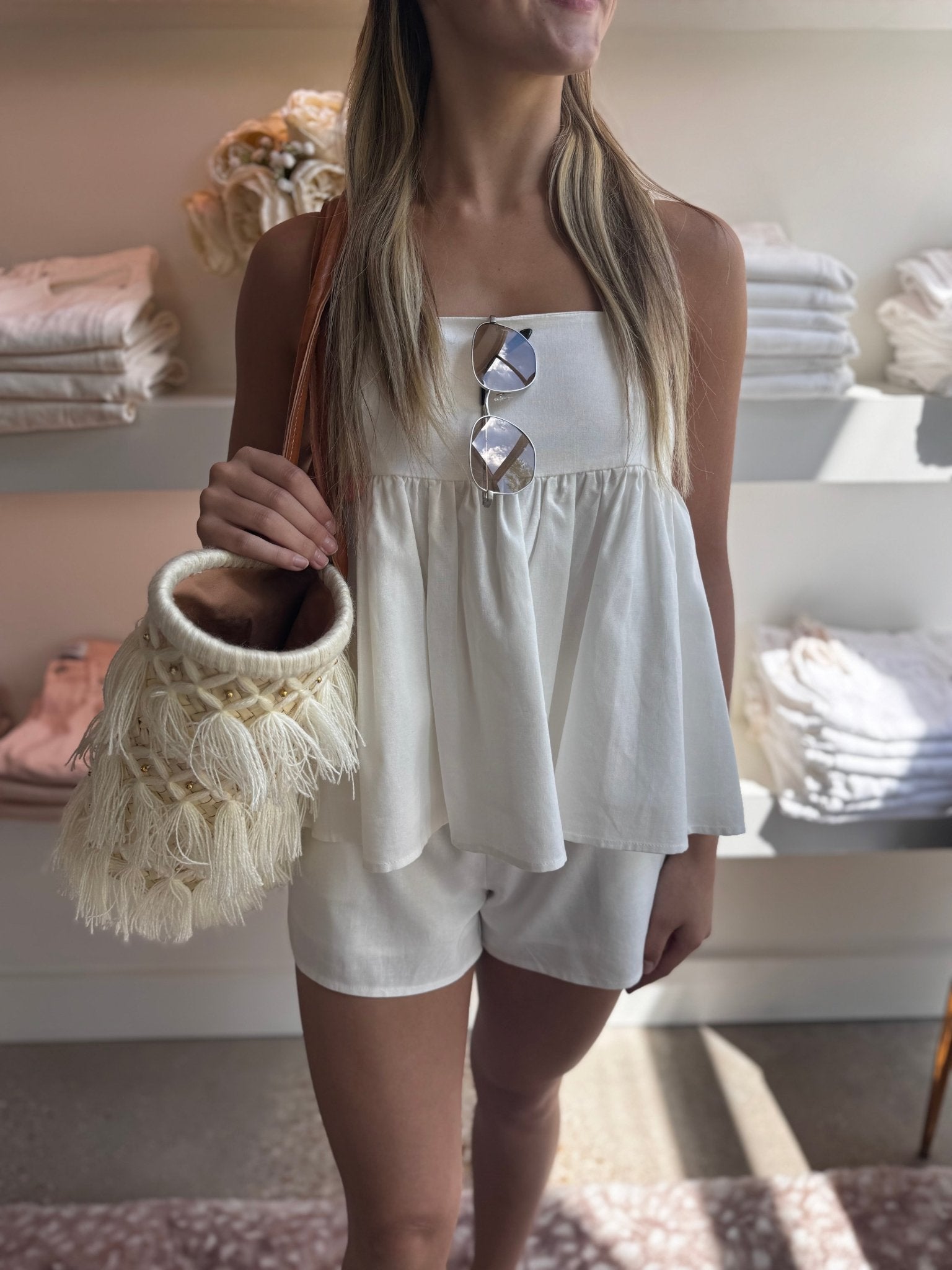 White Tie-Back Babydoll Top - Amor Lafayette
