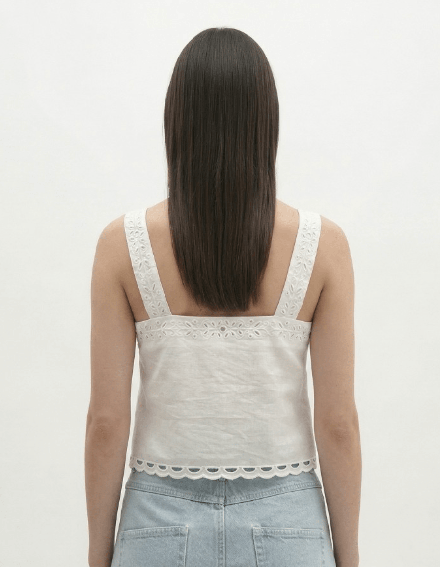 White Top Court A BRETELLES Broderie - Amor Lafayette