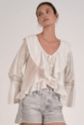 White V Neck Ruffle Top - Amor Lafayette