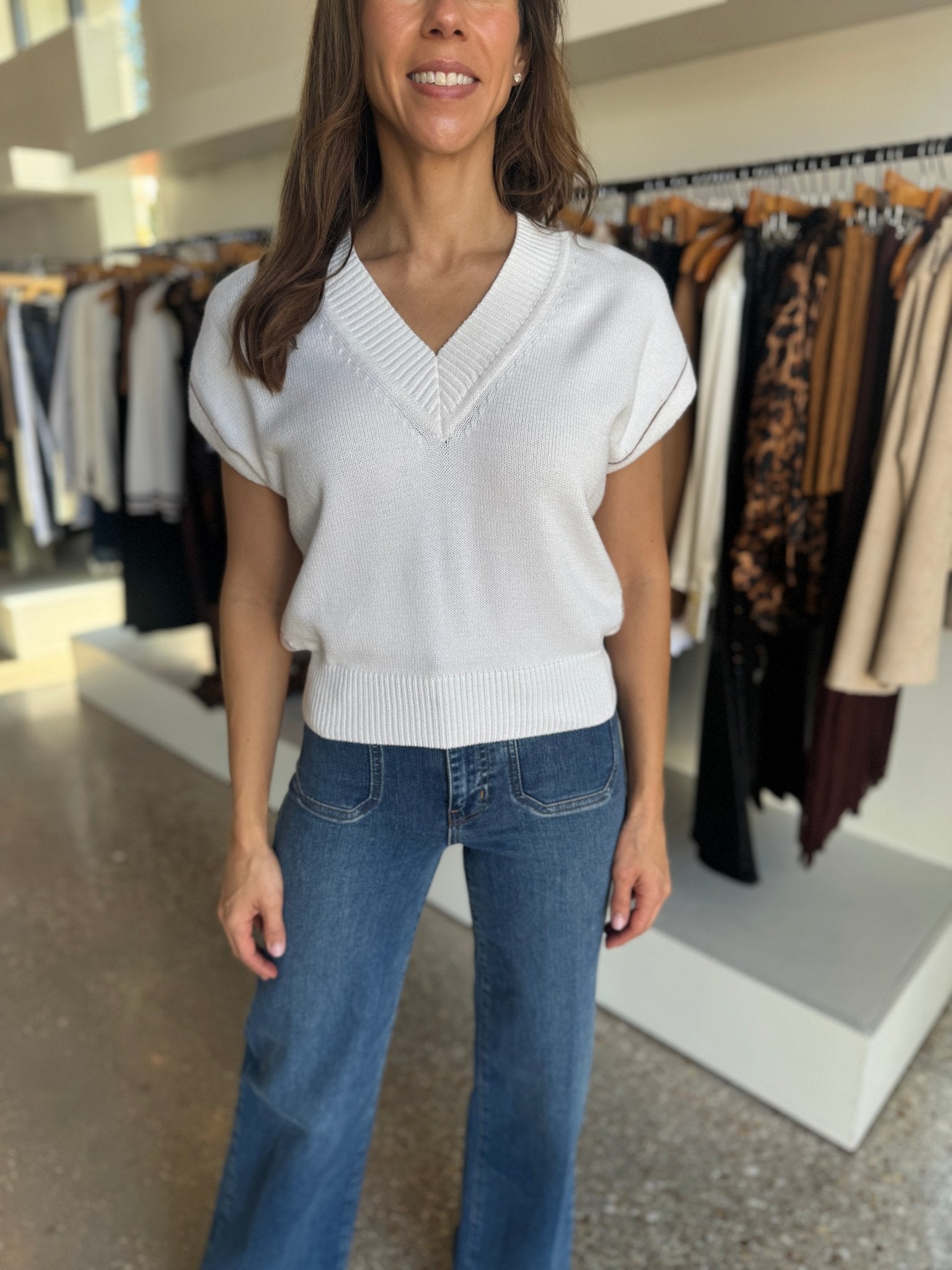 White V - Neck Wedge Sweater - Amor Lafayette