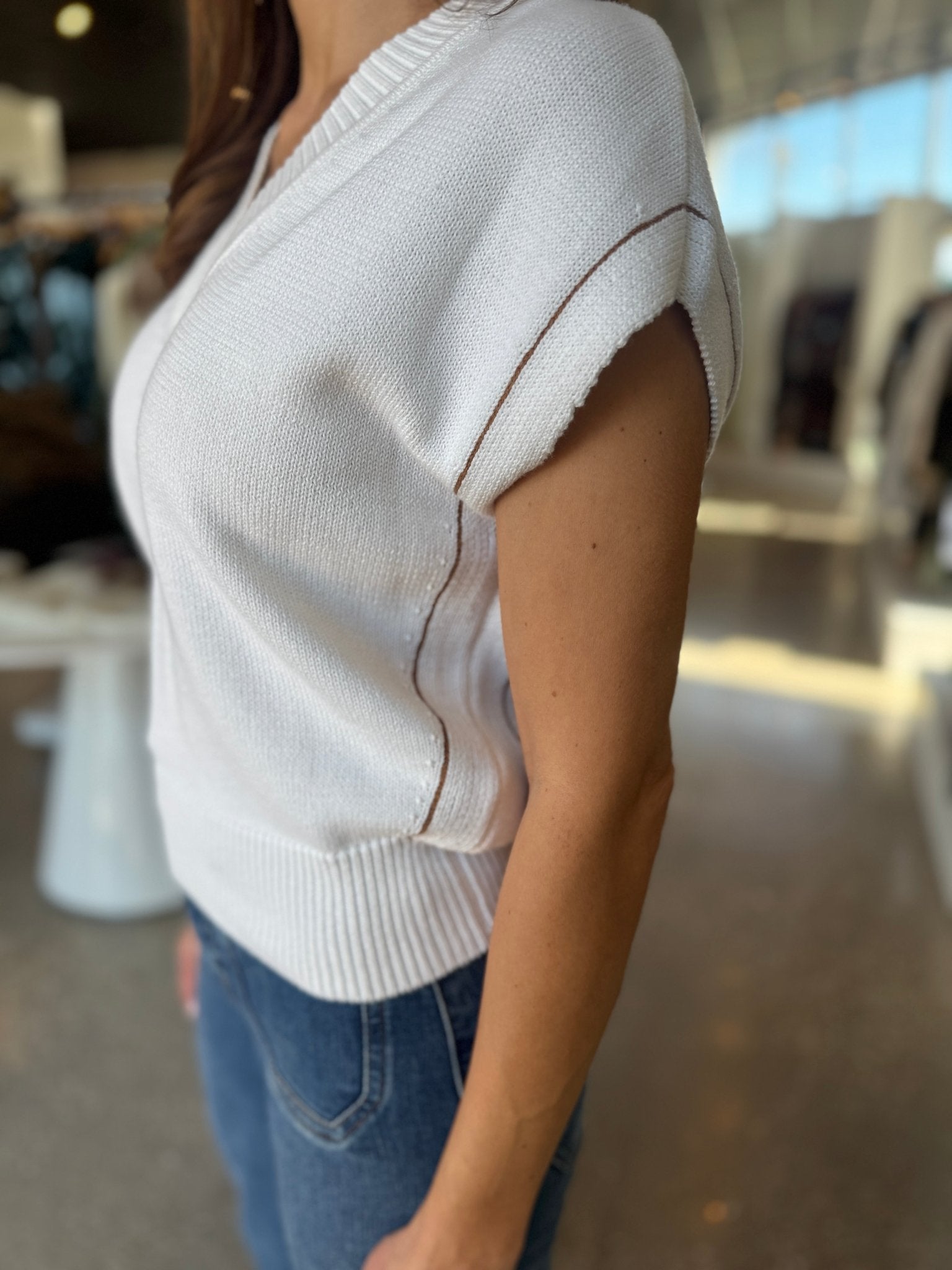 White V - Neck Wedge Sweater - Amor Lafayette