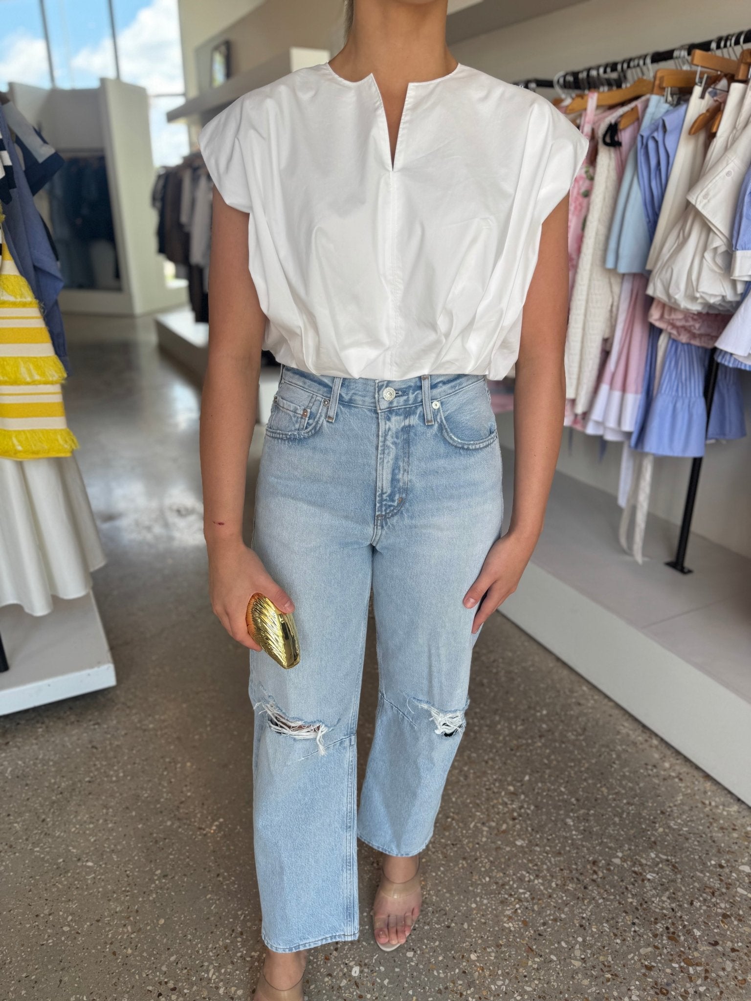 White Wrenli Pleated Top - Amor Lafayette