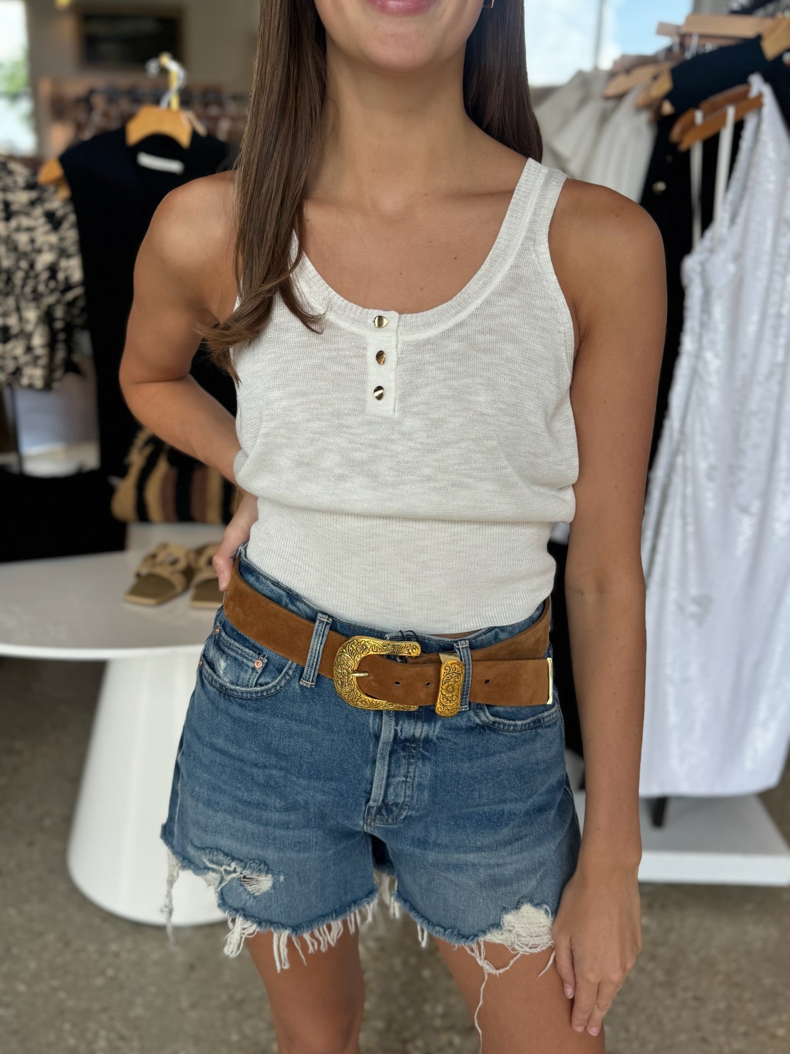 White Zaya Knit Tank Top - Amor Lafayette