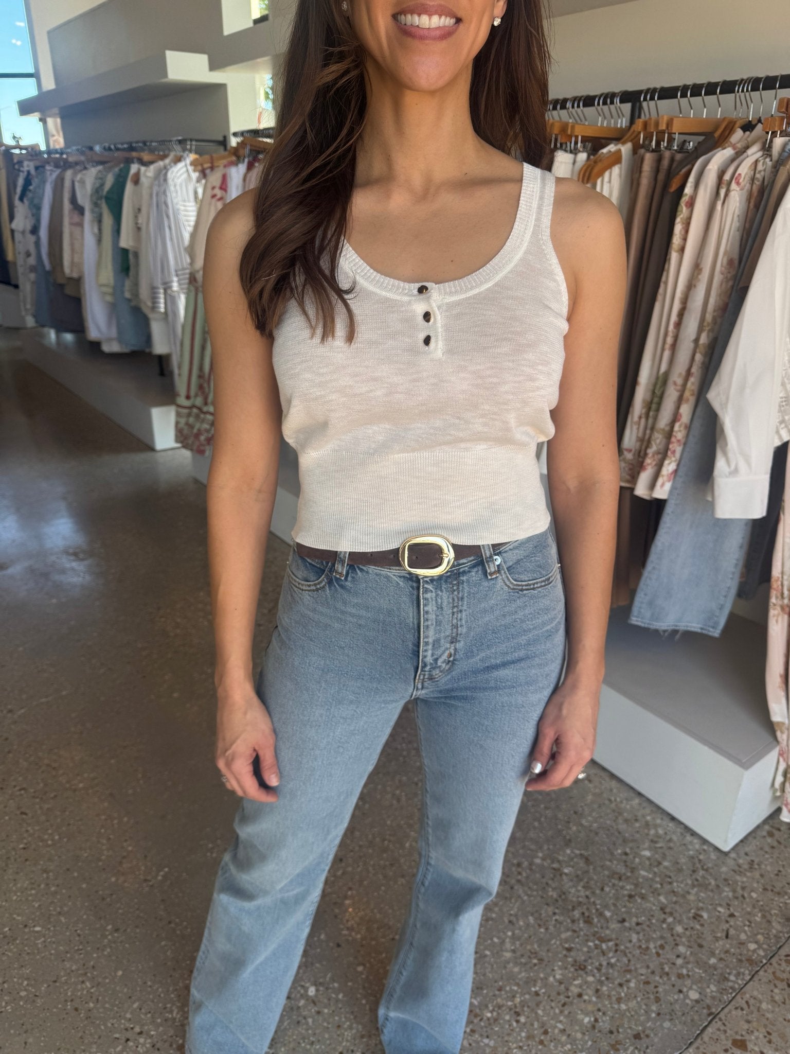 White Zaya Knit Tank Top - Amor Lafayette