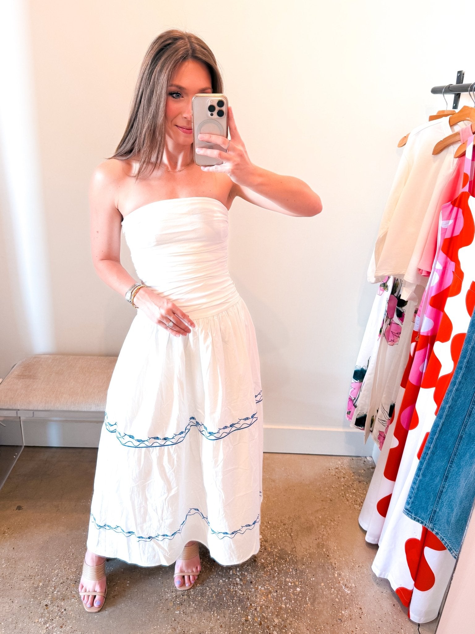 White/Blue Oia Dress - Amor Lafayette