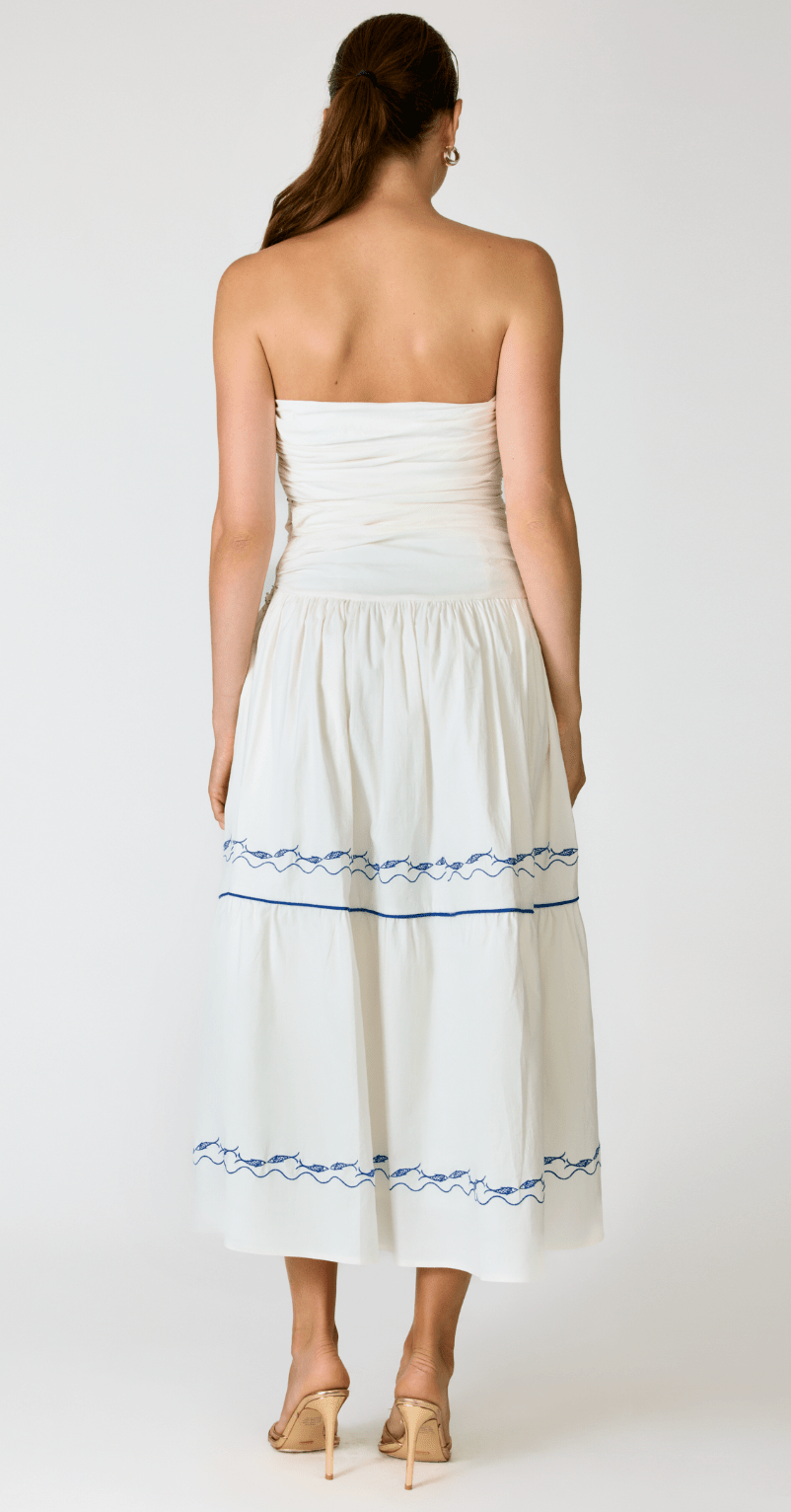 White/Blue Oia Dress - Amor Lafayette