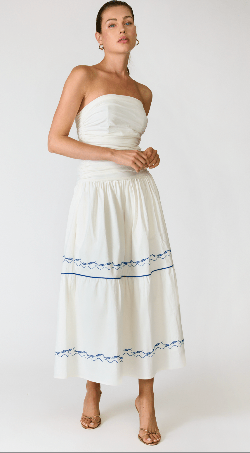 White/Blue Oia Dress - Amor Lafayette