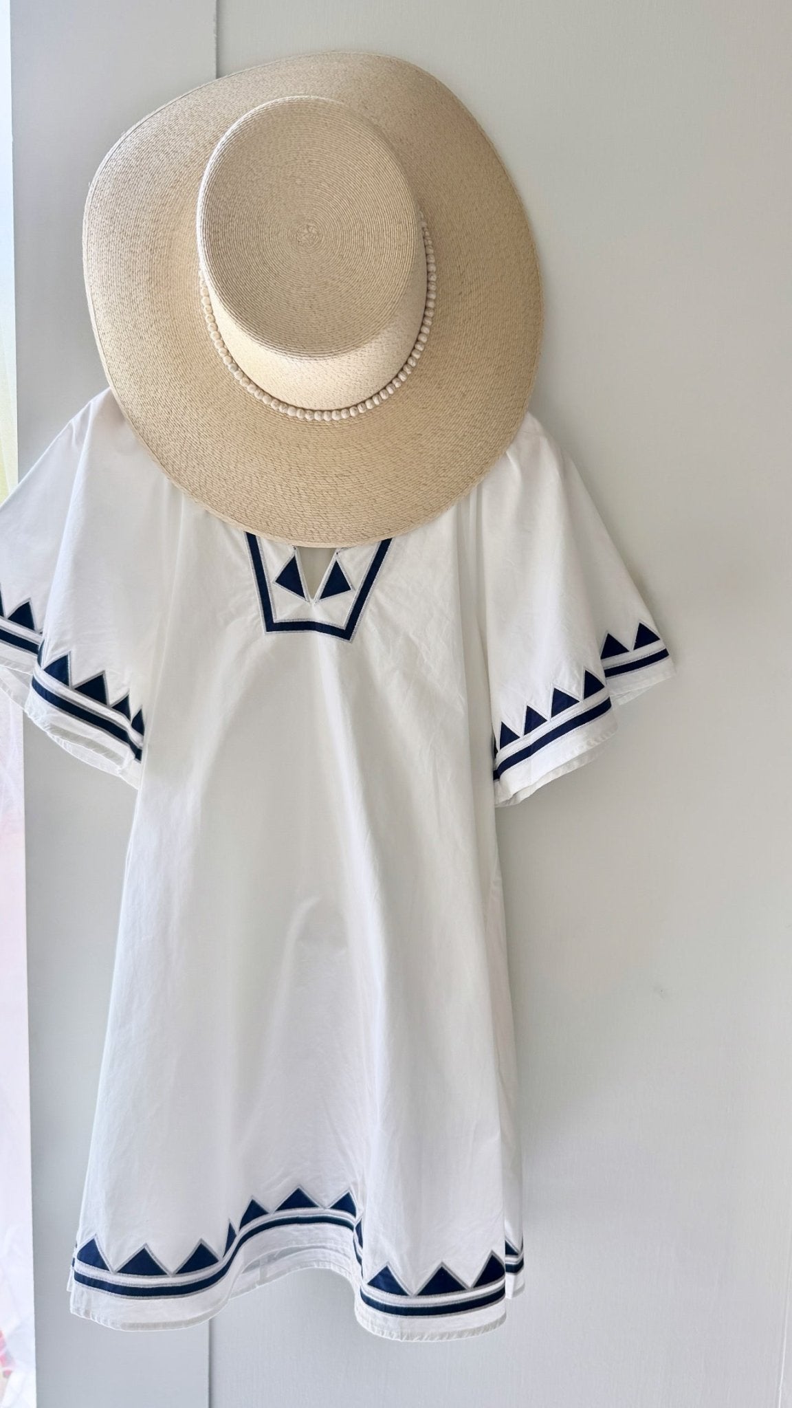 White/Navy Triangle Patch Poplin Dress - Amor Lafayette