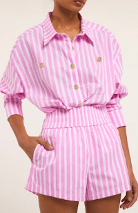White/Pink Meggy Wide Stripe Poplin Shirt - Amor Lafayette