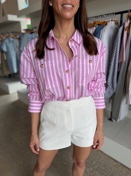 White/Pink Meggy Wide Stripe Poplin Shirt - Amor Lafayette