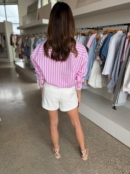 White/Pink Meggy Wide Stripe Poplin Shirt - Amor Lafayette