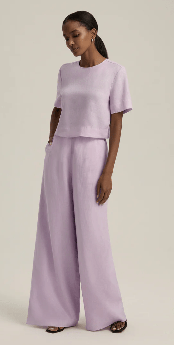 Wide Leg Linen Pant in Wisteria Musk - Amor Lafayette