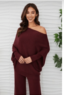 Wine Asymmetrical Sweater - Amor Lafayette