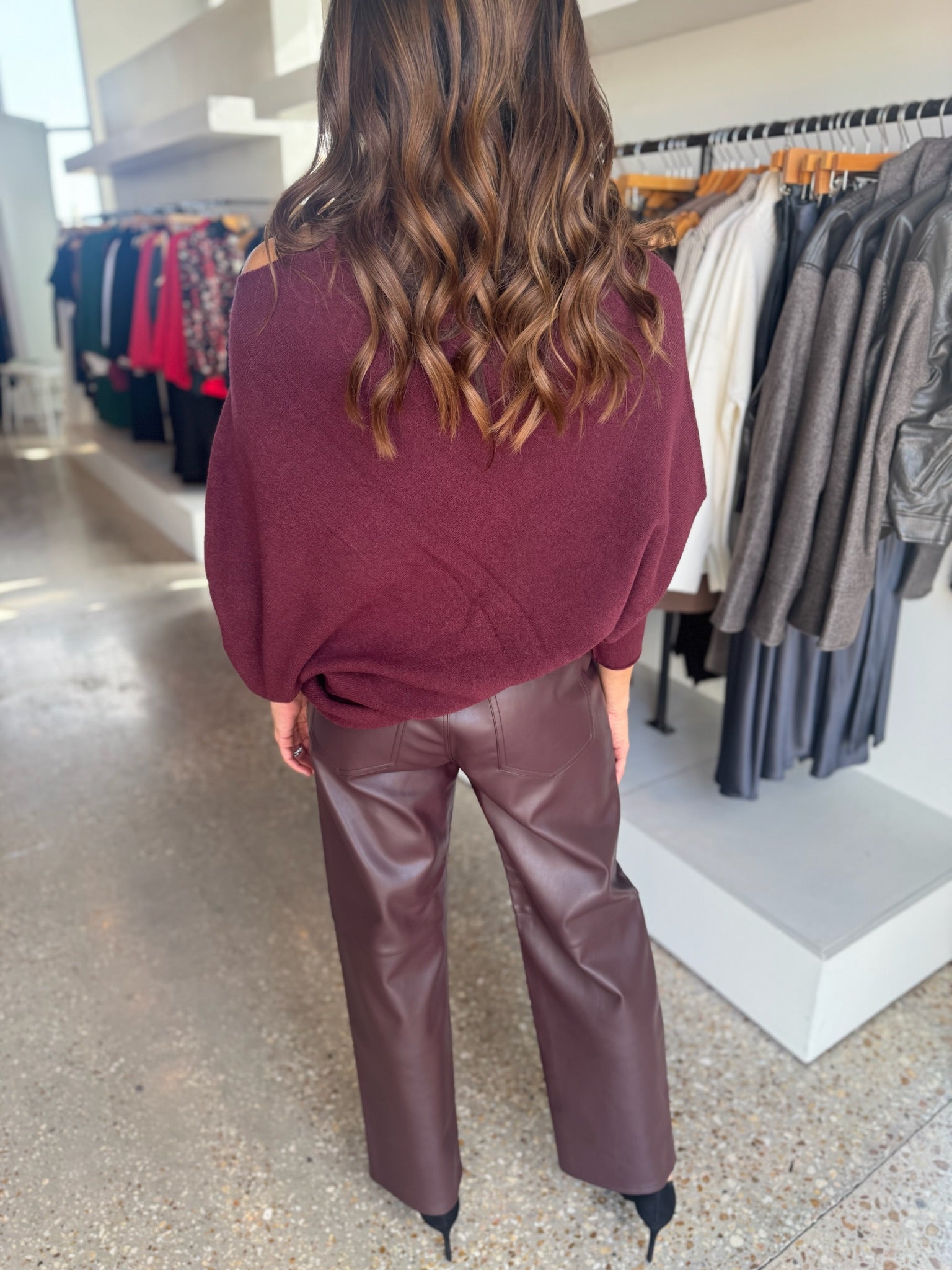 Wine Asymmetrical Sweater - Amor Lafayette