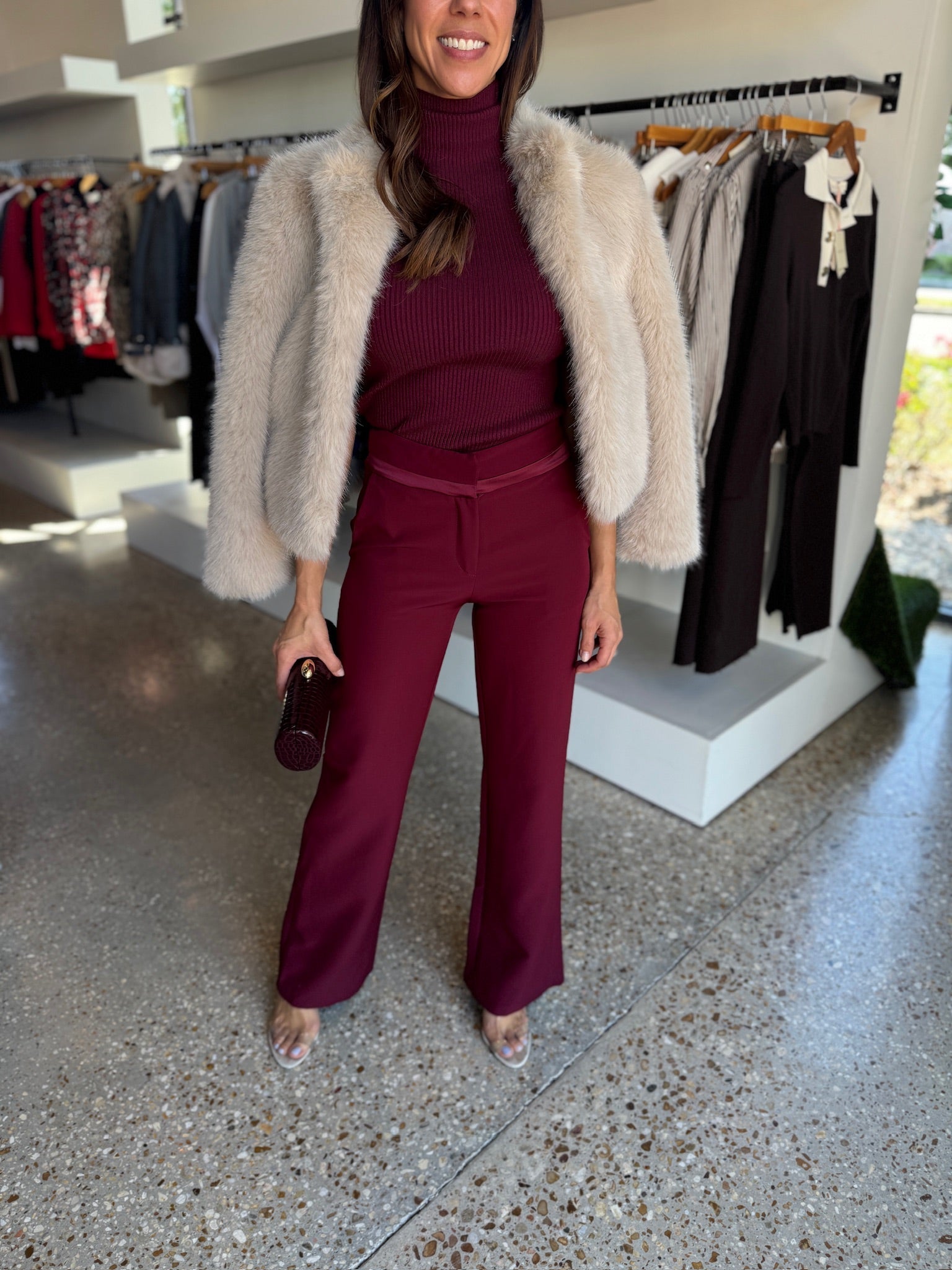 Wine Woven Pant - Amor Lafayette