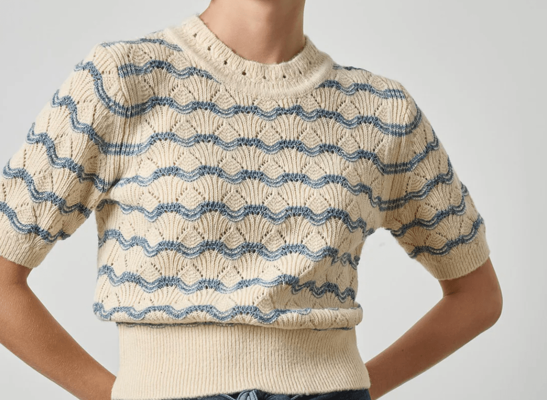 Winter White Stripe Multistitch Pullover Sweater - Amor Lafayette