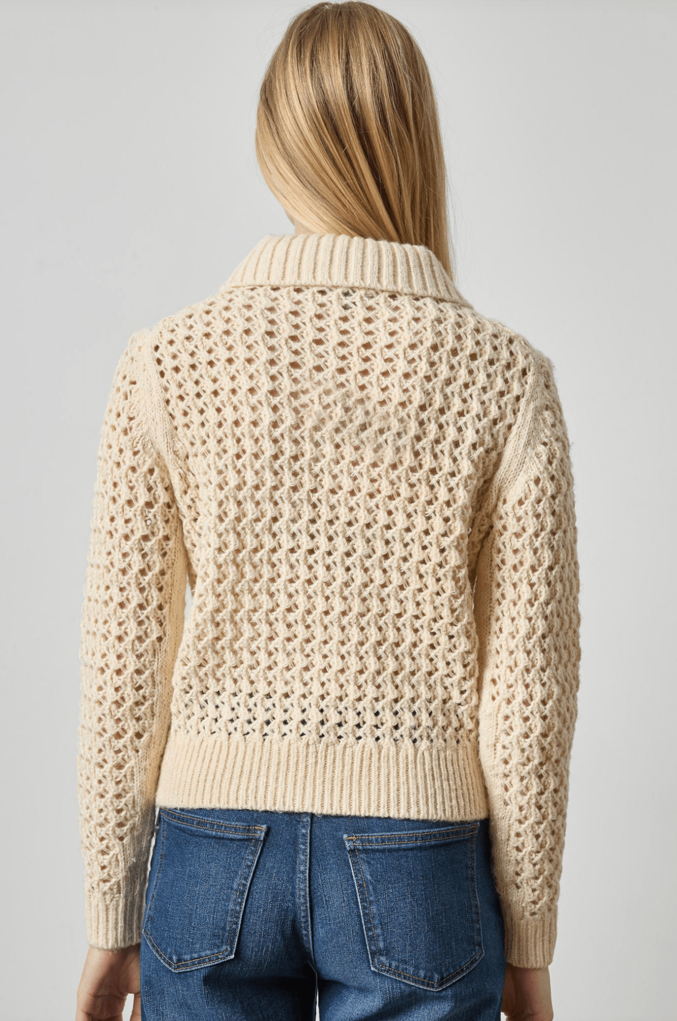 Winter White Textured Polo Sweater - Amor Lafayette
