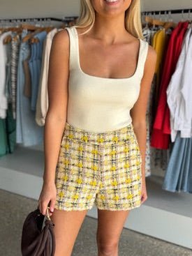 Yellow Tweed Bianca Shorts - Amor Lafayette