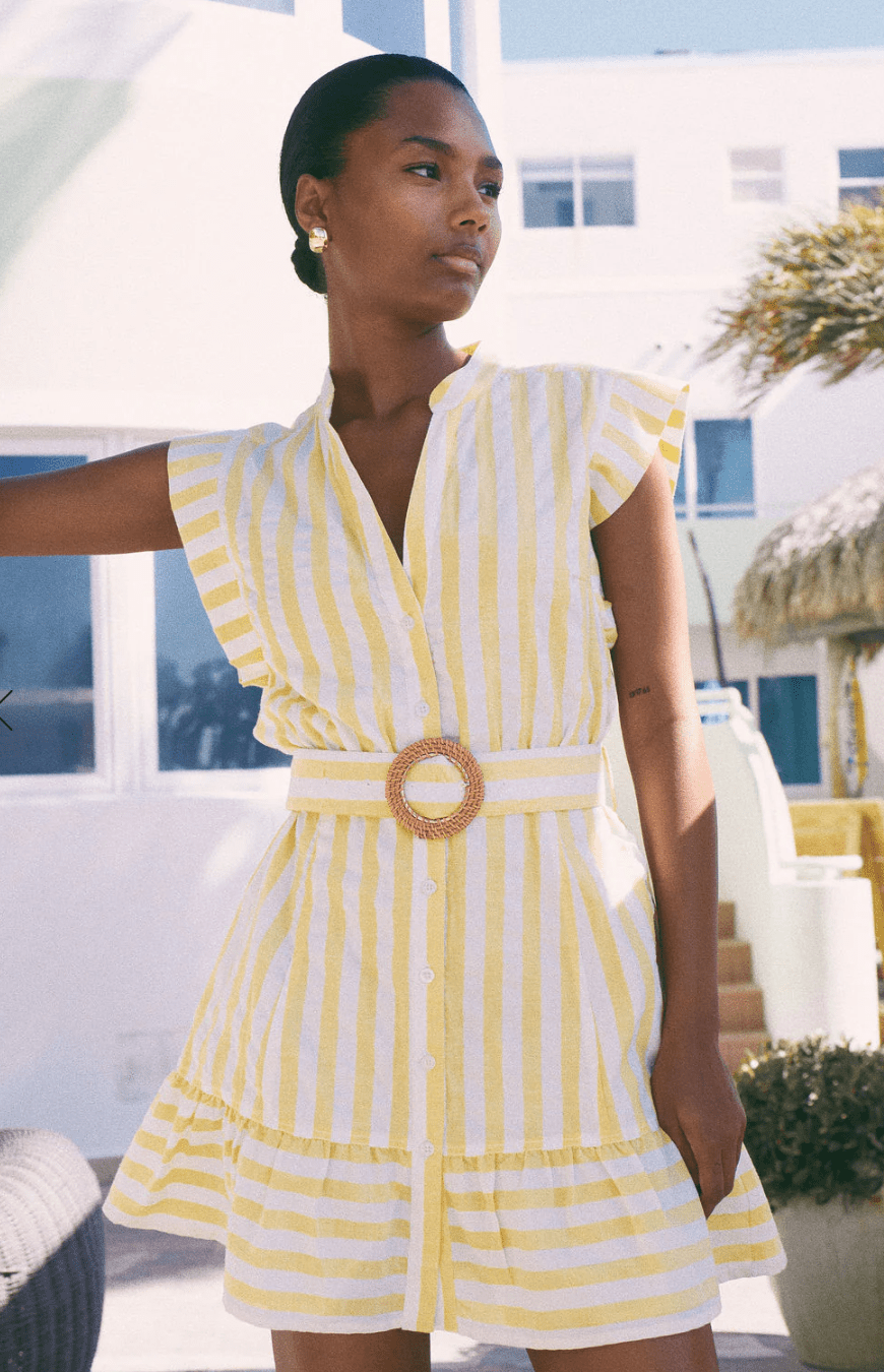 Yellow White Stripe Lavina Cotton Dress - Amor Lafayette