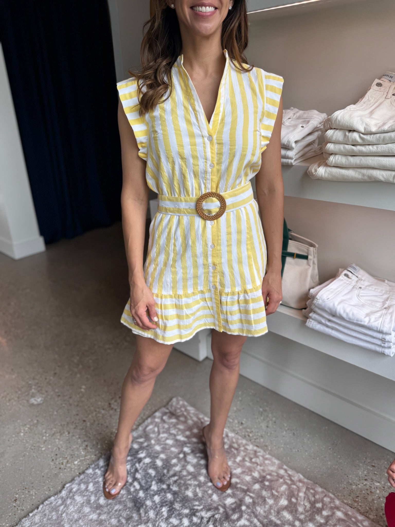 Yellow White Stripe Lavina Cotton Dress - Amor Lafayette