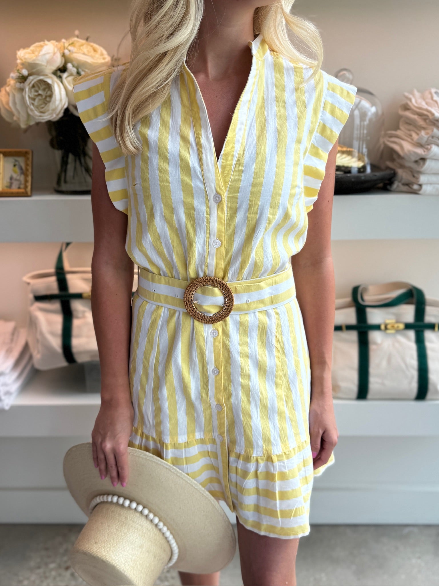 Yellow White Stripe Lavina Cotton Dress - Amor Lafayette