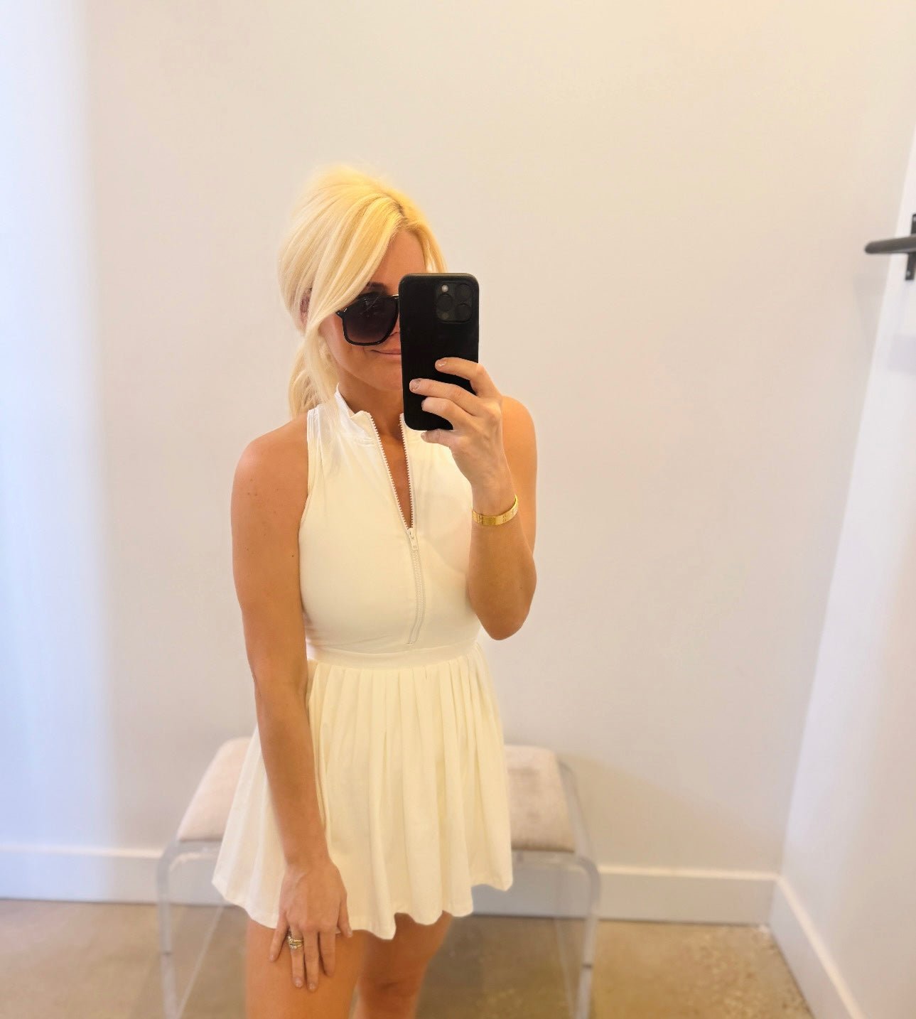 Zipper Front Mock Neckline Athletic Dress - Amor Lafayette