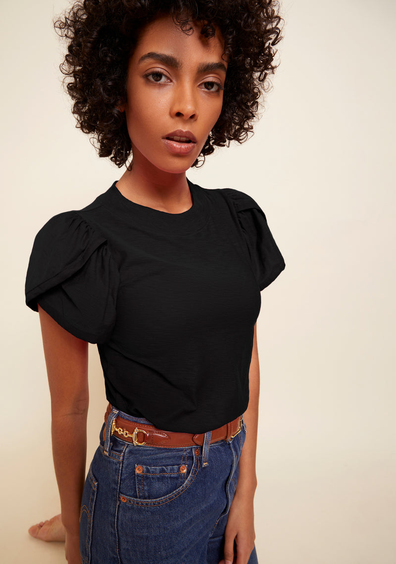 Jet Black Kennedy Contrast Tulip Sleeve Tee