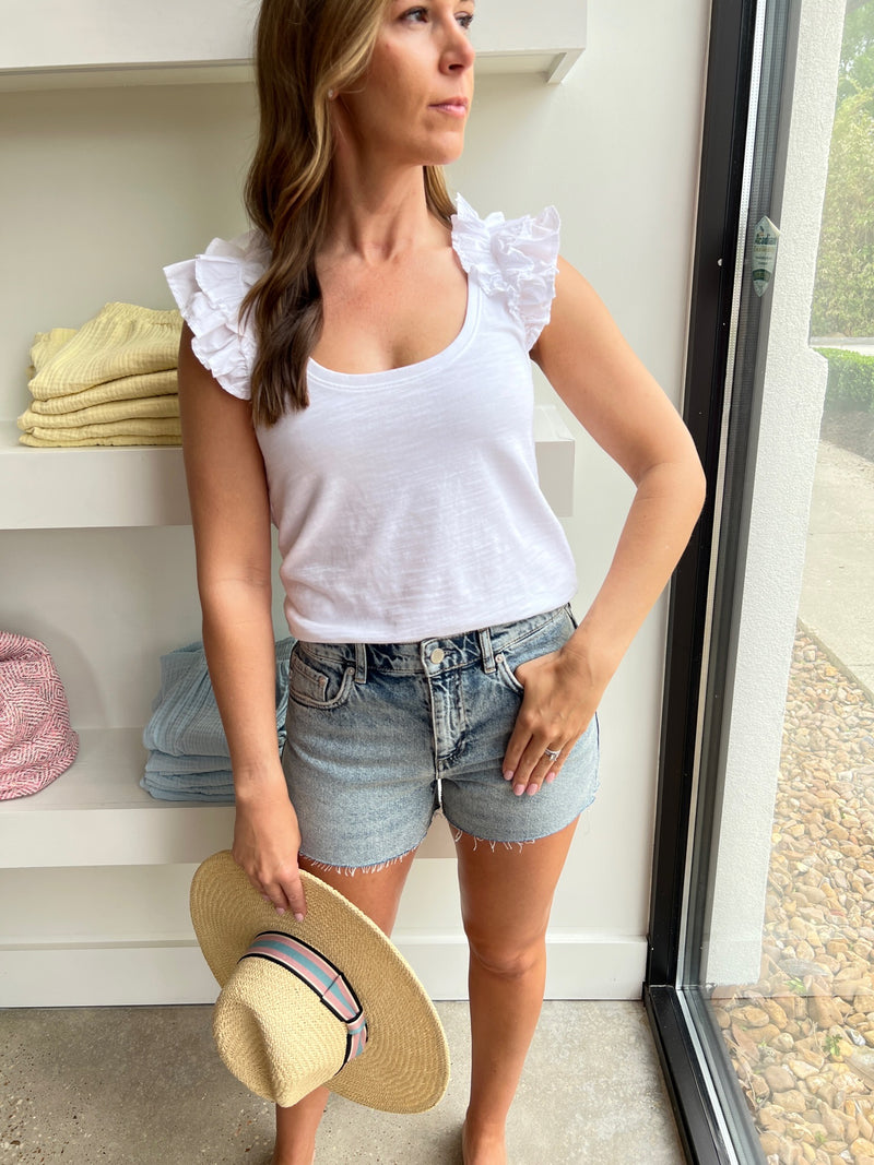 Optic White Valentina Ruffled Tank